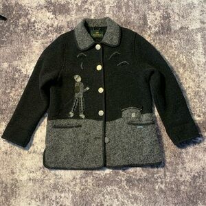 Vintage GIESSWEIN Jacket Austrian Gray‎ Wool Appliqué Traveler Boy Size 6 Medium